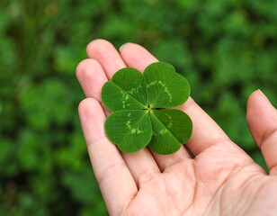 Four-leaf clover held in hand