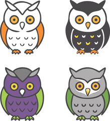 Naklejka premium Four Halloween Owl Icons cartoon cute