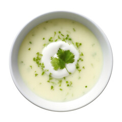 PNG Vichyssoise spoon plate herbs.