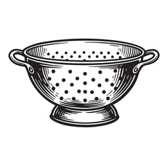 Vintage hand drawn illustration of a kitchen colander used for straining food