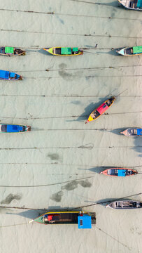 Vertical View of Boats Docked in Row