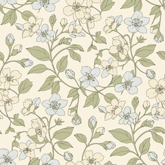 A vintage jasmine flower wallpaper illustration pattern.	
