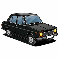 colorful illustration of a retro sedan car, isolated on white background