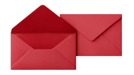 Two red envelopes one open on transparent background