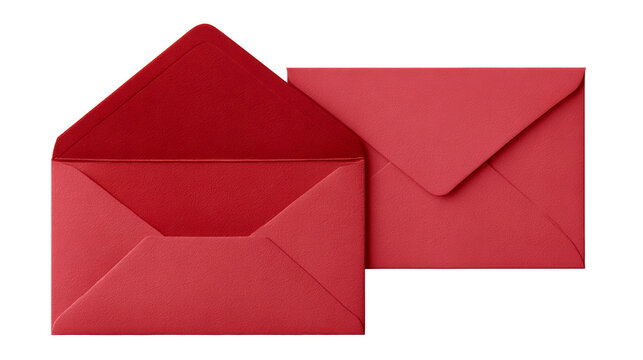 Two red envelopes one open on transparent background