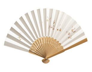  Classic Paper Hand Fan in Vintage Style with Gold Detailing, isolated on a transparent background