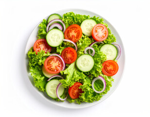 Delicious and Healthy Mixed Green Salad with Fresh Tomatoes Cucumber and Red Onions