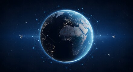 Obraz premium Global Digital Network Connecting Earth with Satellites in Orbit