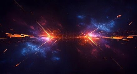 Abstract Digital Light Burst with Central Grid and Scattering Particles