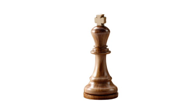 Chess King on the Table: A detailed shot of a classic chess king, meticulously carved and standing proudly, a symbol of strategy and power.