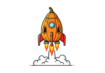 Pumpkin rocket isolated on transparent background launching for halloween celebration
