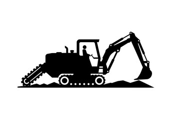 Naklejka premium Black Silhouette of a Heavy-Duty Excavator with Trencher Attachment.