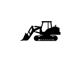 Black Silhouette of a Construction Excavator with Bucket.