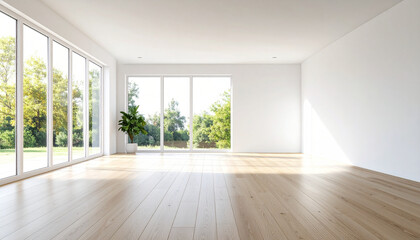Obraz premium Minimalist Empty Living Room with Large Windows