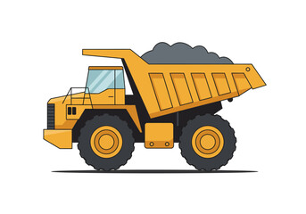Cartoon Yellow Dump Truck Filled with Gray Material.