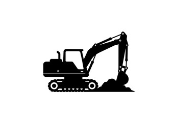 Black Excavator Silhouette Digging Soil Construction Equipment.