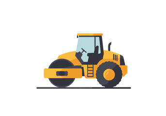 Yellow Road Roller Vehicle with Black Wheels Illustration.
