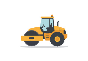 Yellow Road Roller Vehicle Illustration with Black Wheels.