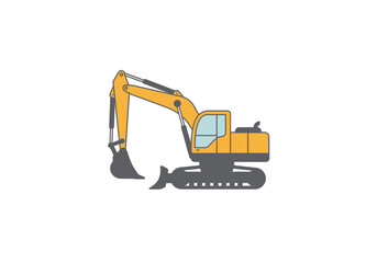 Yellow and Gray Excavator Illustration on White Background.