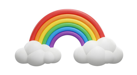 3d a rainbow with clouds on black back on transparent background