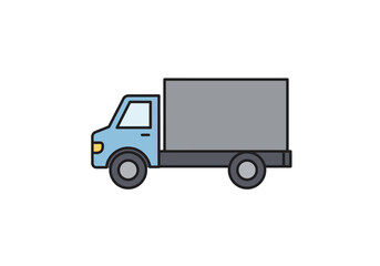 Cartoon Delivery Truck with Blue Cab and Grey Cargo Box.
