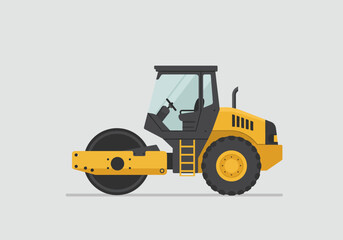 Yellow and Black Road Roller Construction Vehicle Illustration.