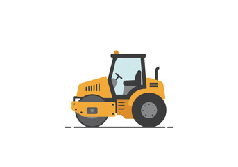 Yellow Road Roller Vehicle Illustration with Cabin and Wheels.