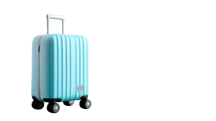 Rolling Suitcase: A modern, stylish turquoise suitcase with a retractable handle and smooth-rolling wheels sits, suggesting travel, journey, and vacation adventures.