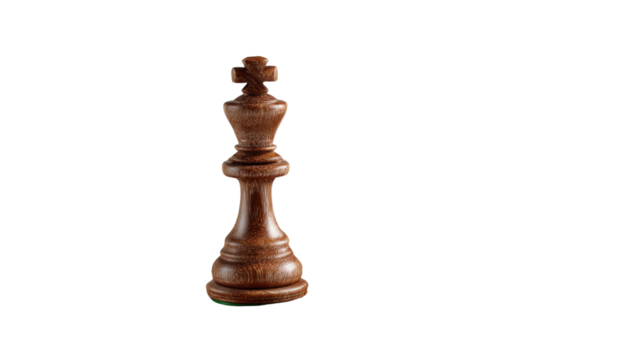 King Chess Piece: A close-up studio shot of a solitary wooden king chess piece, highlighting its strategic essence and elegant design. 