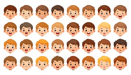 Cartoon boy faces with various expressions