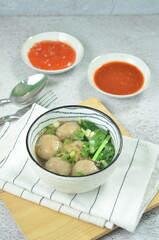 Meatball soup with vegetables and chilli, indonesian cuisine