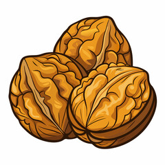 colorful illustration of a walnut, isolated on white background