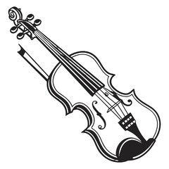 Obraz premium Monochrome illustration of a classical violin. A vintage-style vector of a stringed musical instrument for orchestra or concert themes. 