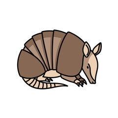 Cartoon armadillo with segmented shell and long snout.