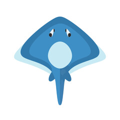 Fototapeta premium Cartoon illustration of a blue manta ray with white accents.