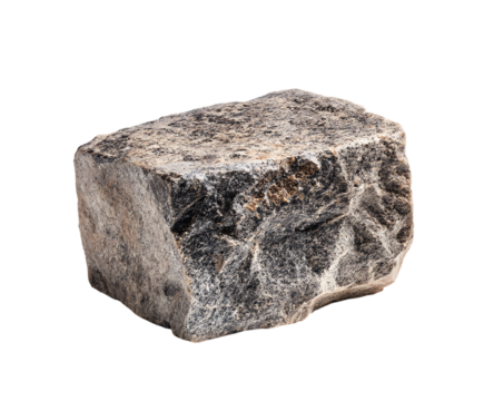 Rough-hewn stone block, gray and brown.