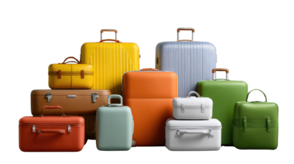 Journey's Beginnings: A Colorful Array of Luggage, stacked with purpose, representing travel adventures and the excitement of exploration. 