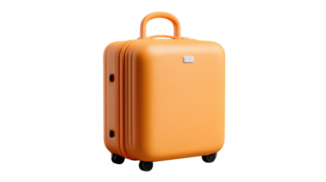 Orange Luggage for Journey: The image presents an eye-level view of a stylish, orange suitcase, its design suggesting an adventure, vacation, or business journey. - Powered by Adobe