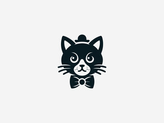 Playful Mister Kitten with bowtie in charming vector logo illustration