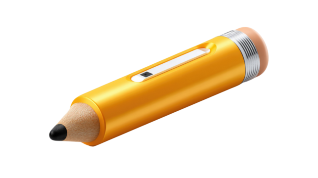 Technological Pencil: A vibrant yellow digital stylus resembling a classic pencil with a sleek design, suggesting innovation, creation, and artistic expression.