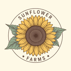 A vintage sunflower farm logo