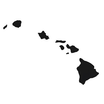 Black silhouette map of the state of Hawaii, USA. A simple vector outline of the Hawaiian Islands, including Oahu, Maui, and the Big Island for geography and travel themes.