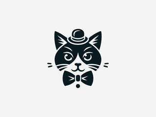 Playful Mister Kitten with bowtie in charming vector logo illustration