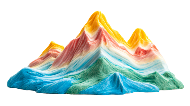 Layered sculpted landscape with wavy texture and colorful strata