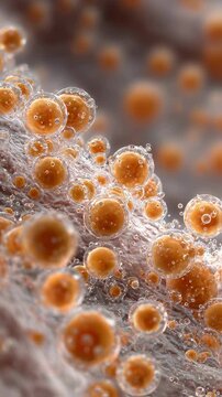 Detailed macro view of clusters of fragile pustules bursting on irritated skin releasing fluid in a case of generalized pustular psoriasis affecting limbs.