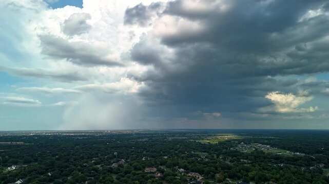 Timelapse Drone Video of Thunderstorm and Microburst Forming Over Suburban Landscape