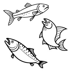 Simple Black and White Cartoon Fish Illustration, Fish silhouette grid, black aquatic vector, identical fish clipart, marine animal design, underwater pattern graphic, dorsal fin illustration