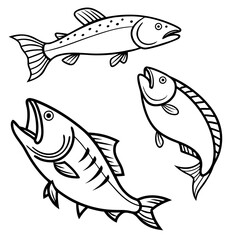 Simple Black and White Cartoon Fish Illustration, Fish silhouette grid, black aquatic vector, identical fish clipart, marine animal design, underwater pattern graphic, dorsal fin illustration