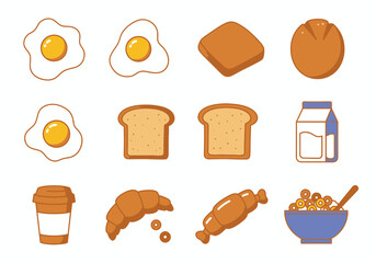 Pixel Art Breakfast Food Icons: Eggs, Toast, and More