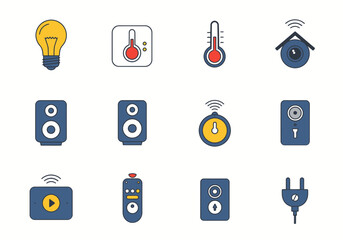 Pixel Art Smart Home Device Icons: Flat Vector Illustration